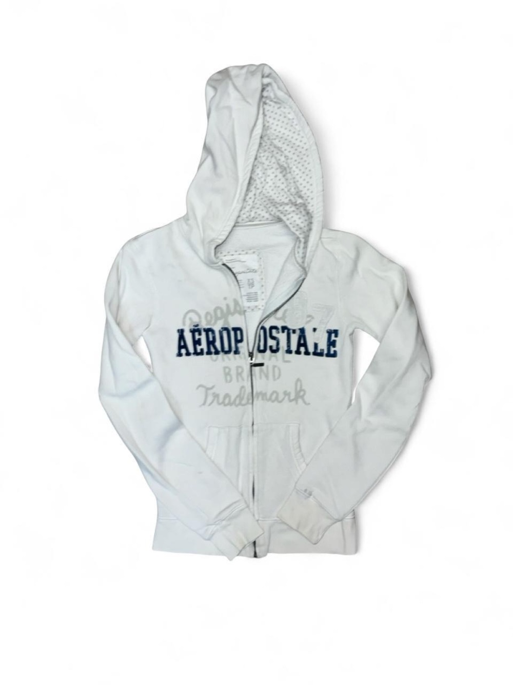 Aeropostale White Hooded Zip-Up Sweatshirt with Navy Logo
